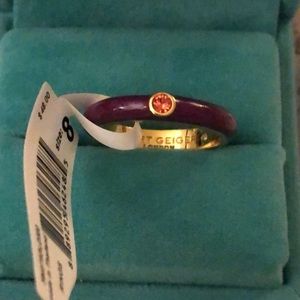 Kurt Geiger London Thin Gold Tone Purple Enamel Stacking Ring Size 8 NWT & Box